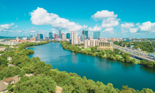 city of austin texas skyline with river