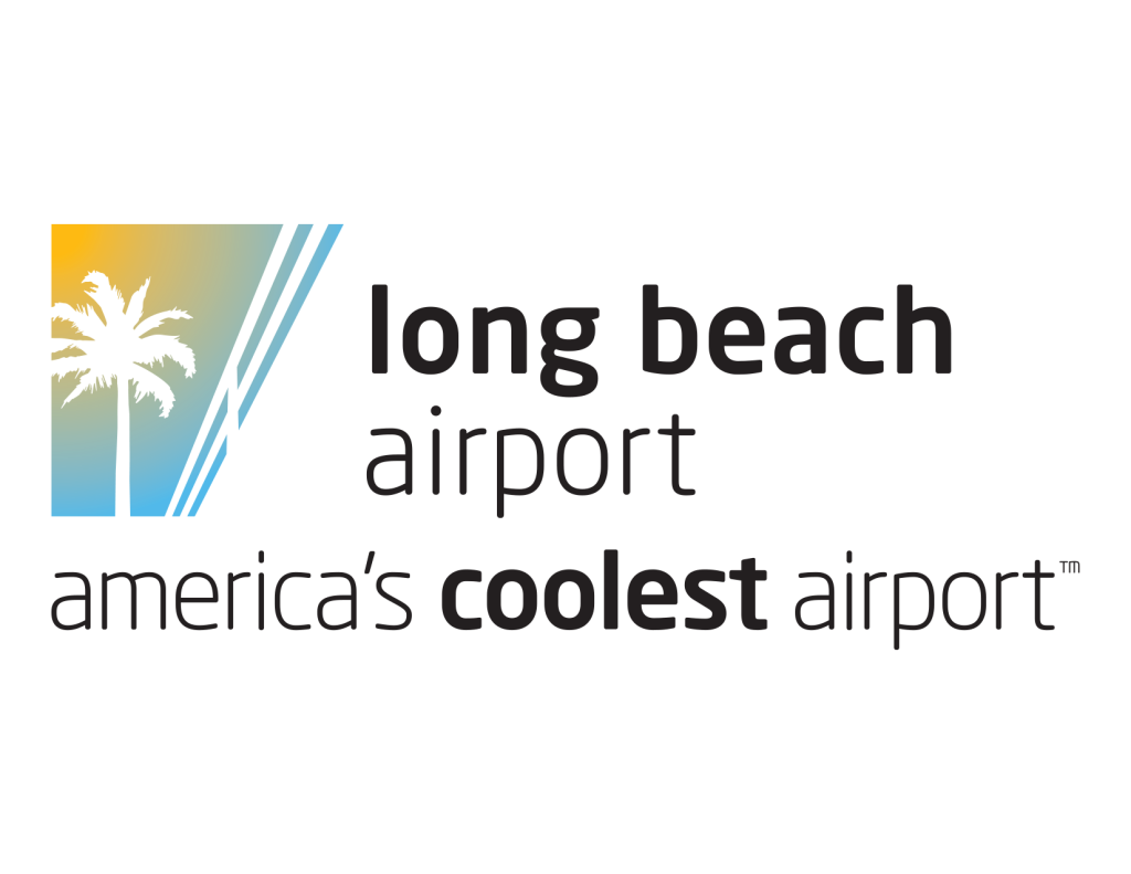 logo of black text and graphic palm tree with sunset colors on white background