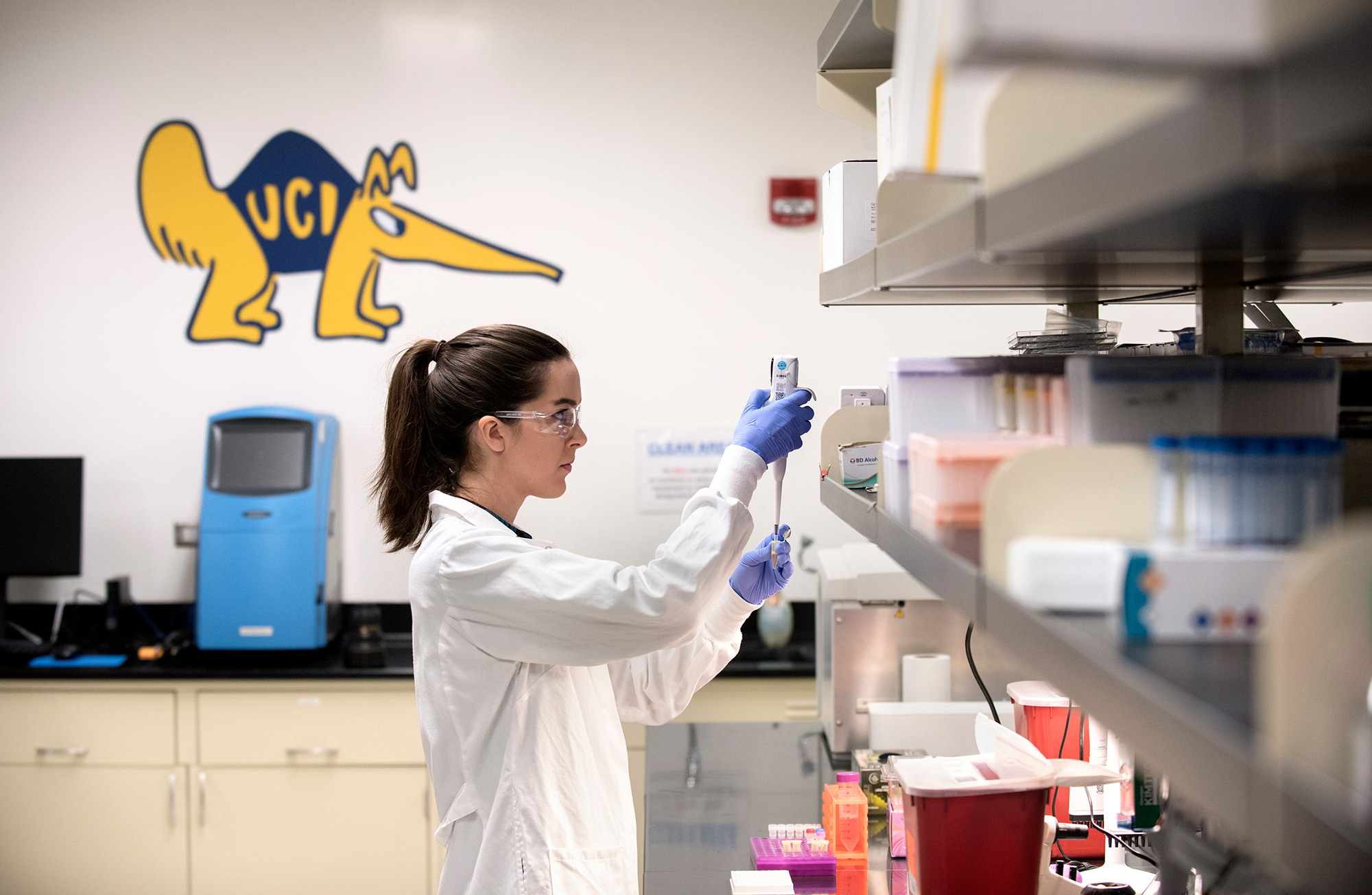 student in research lab