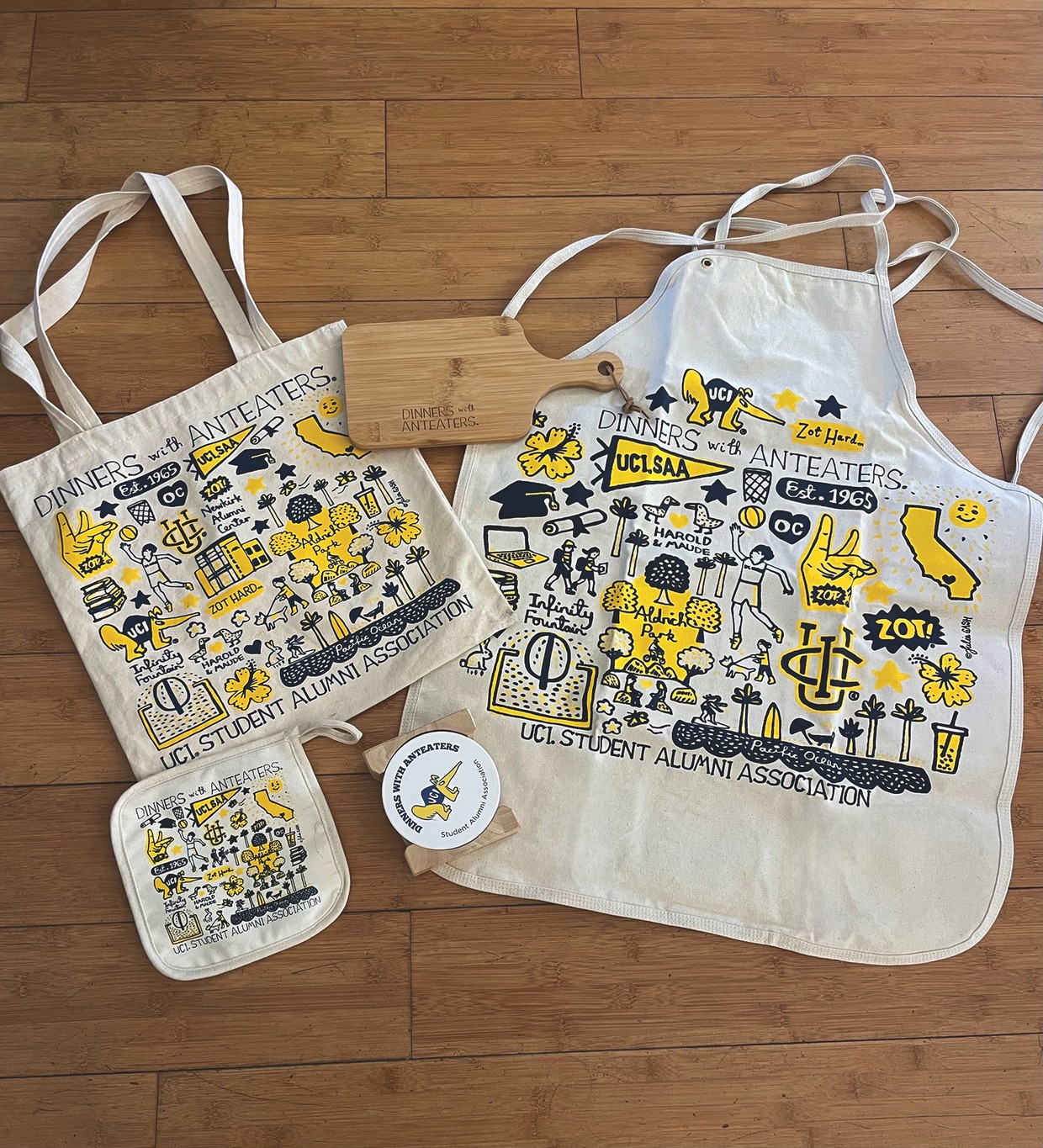 Tote bag, apron and other UCI memorabilia