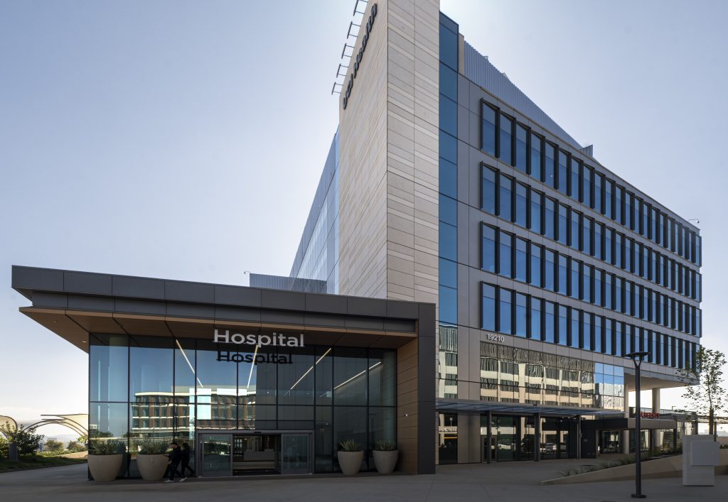 Exterior of a hospital building on the UC Irvine campus
