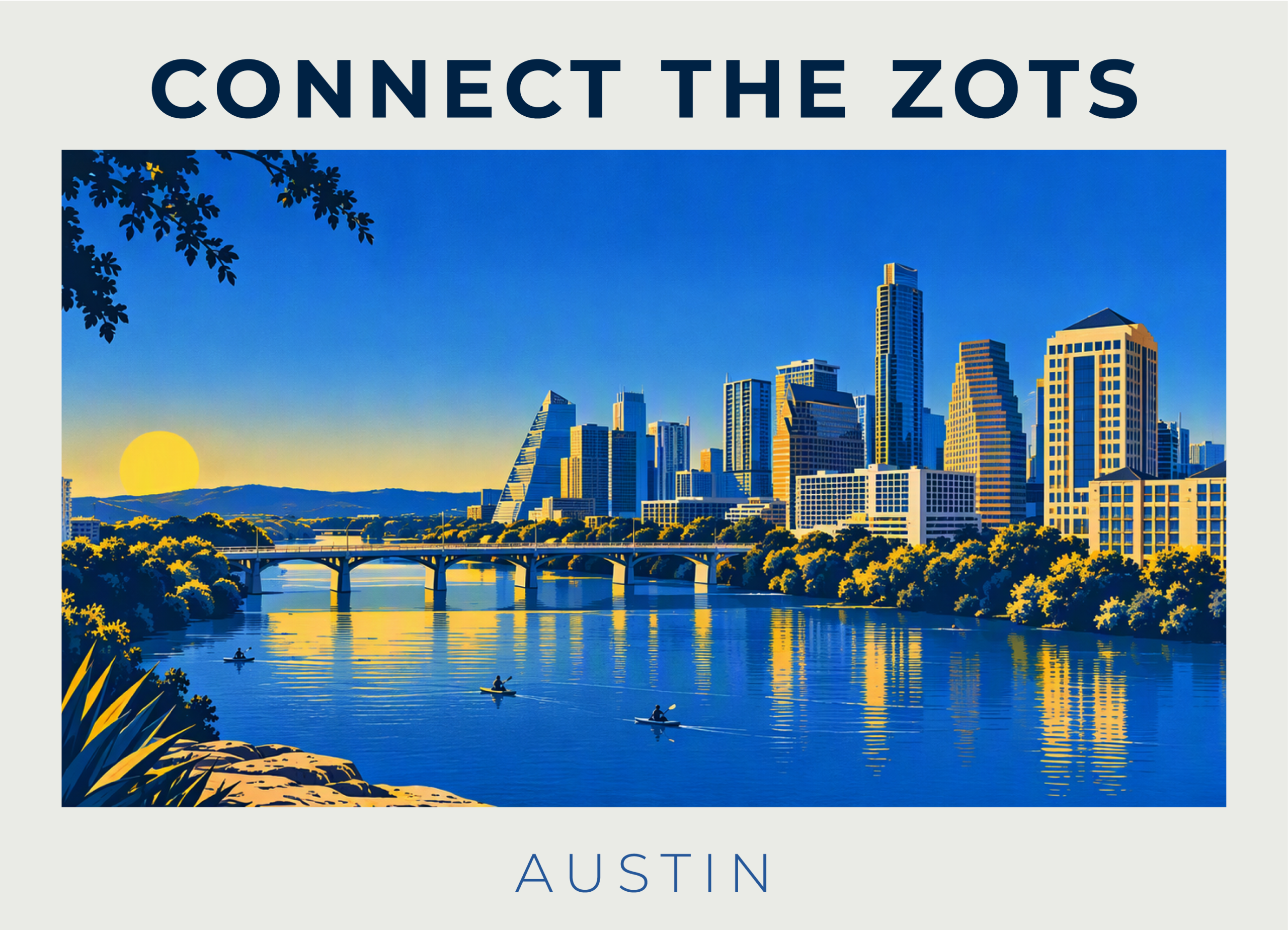Promotional graphic for Connect the Zots in Austin, TX