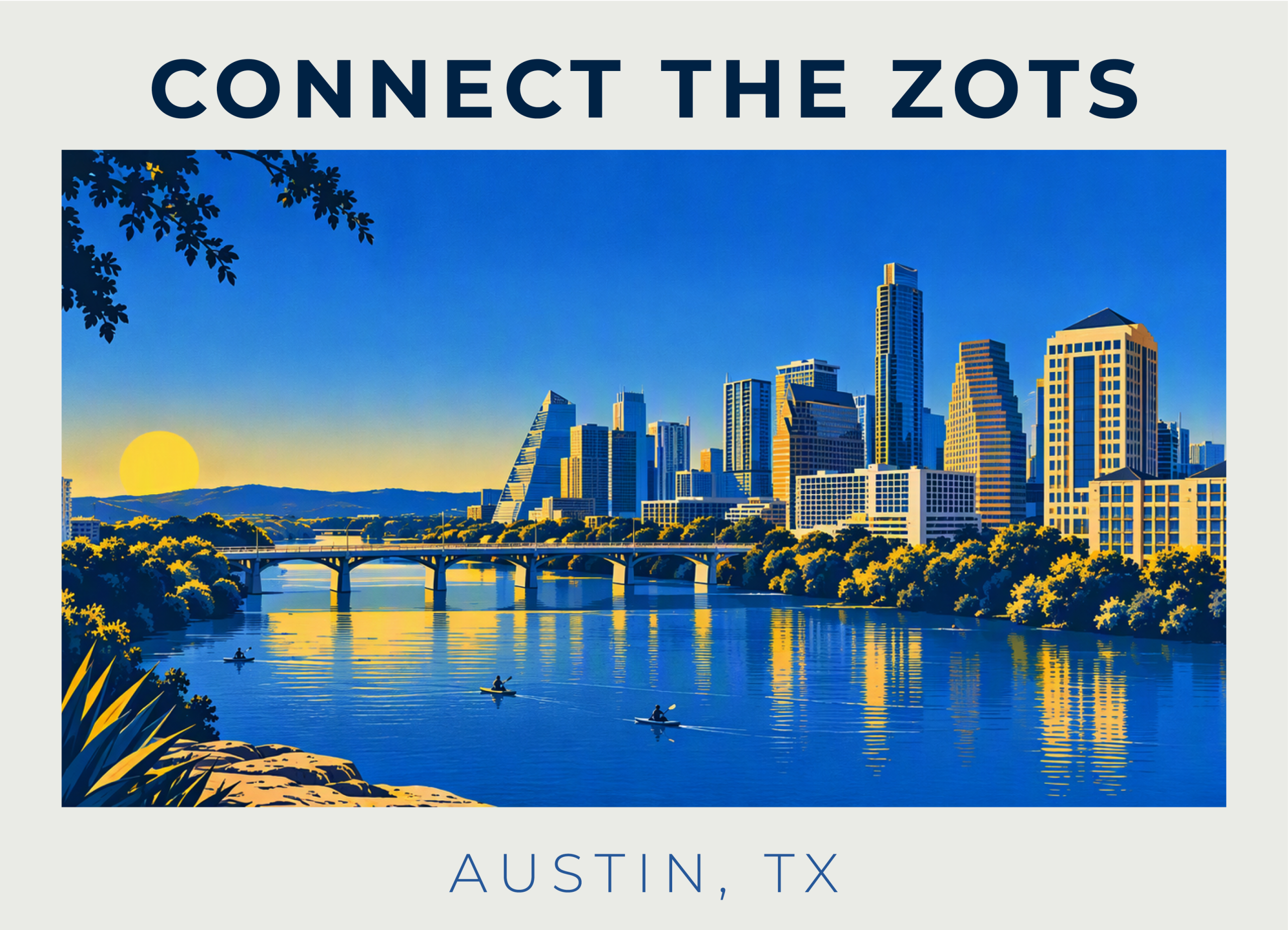 Promotional graphic for Connect the Zots in Austin, TX