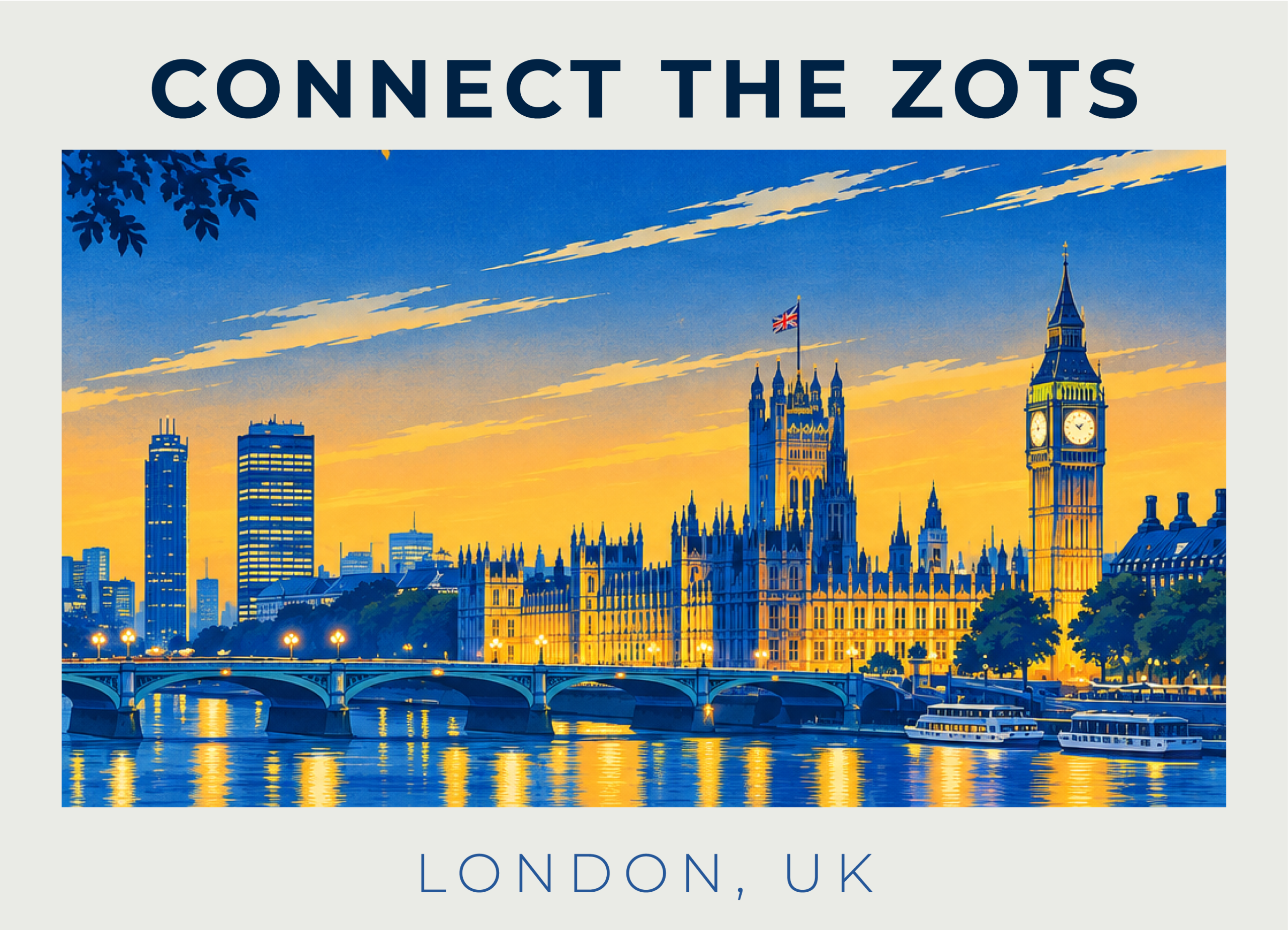 Promotional graphic for Connect the Zots in London, UK