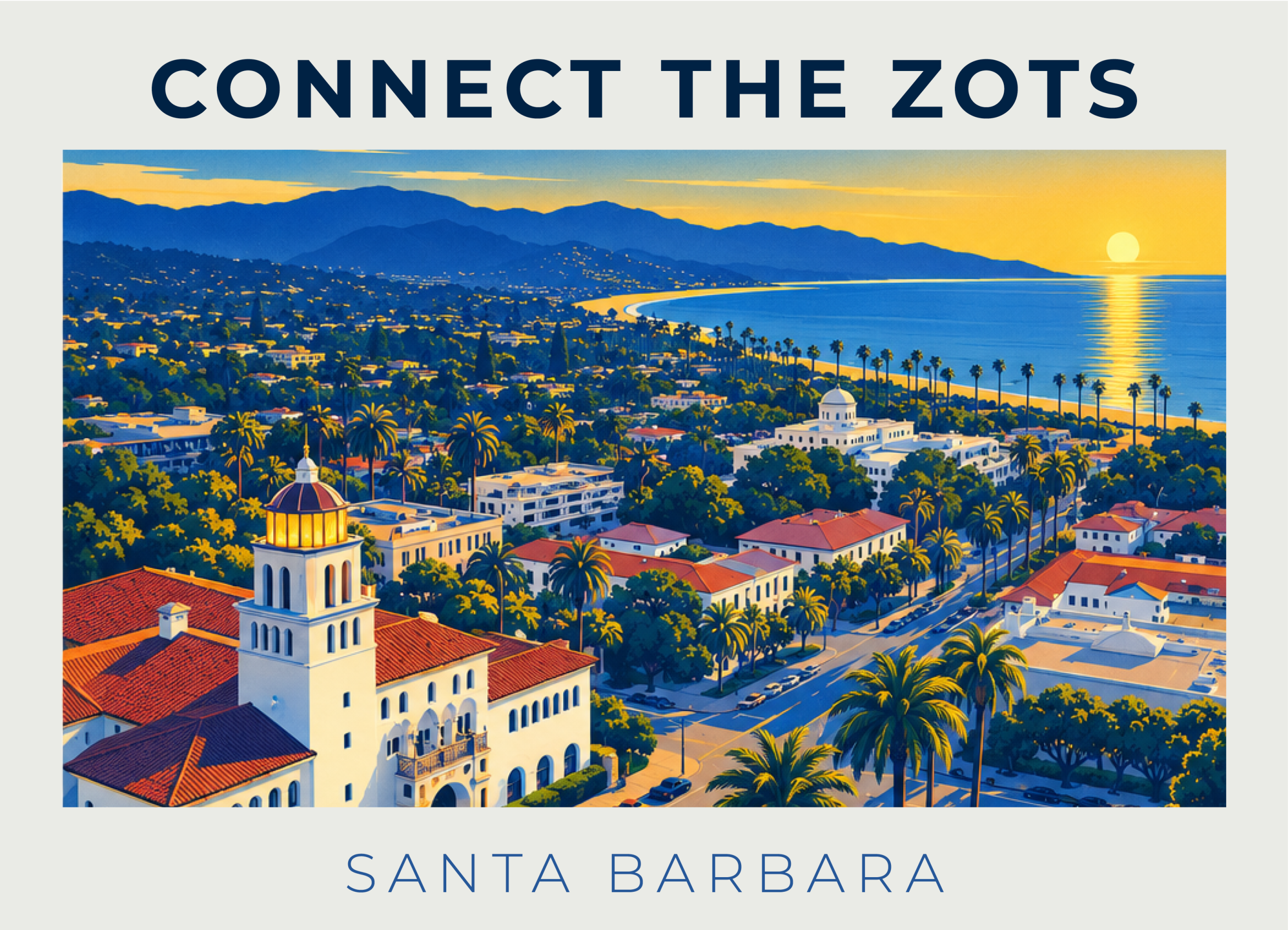 Promotional graphic for Connect the Zots in Santa Barbara