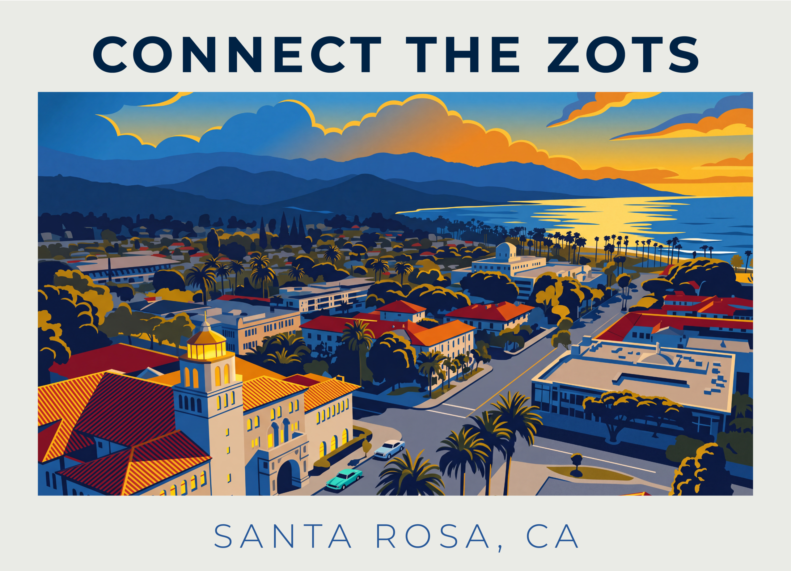 Promotional graphic for Connect the Zots in Santa Rosa, CA