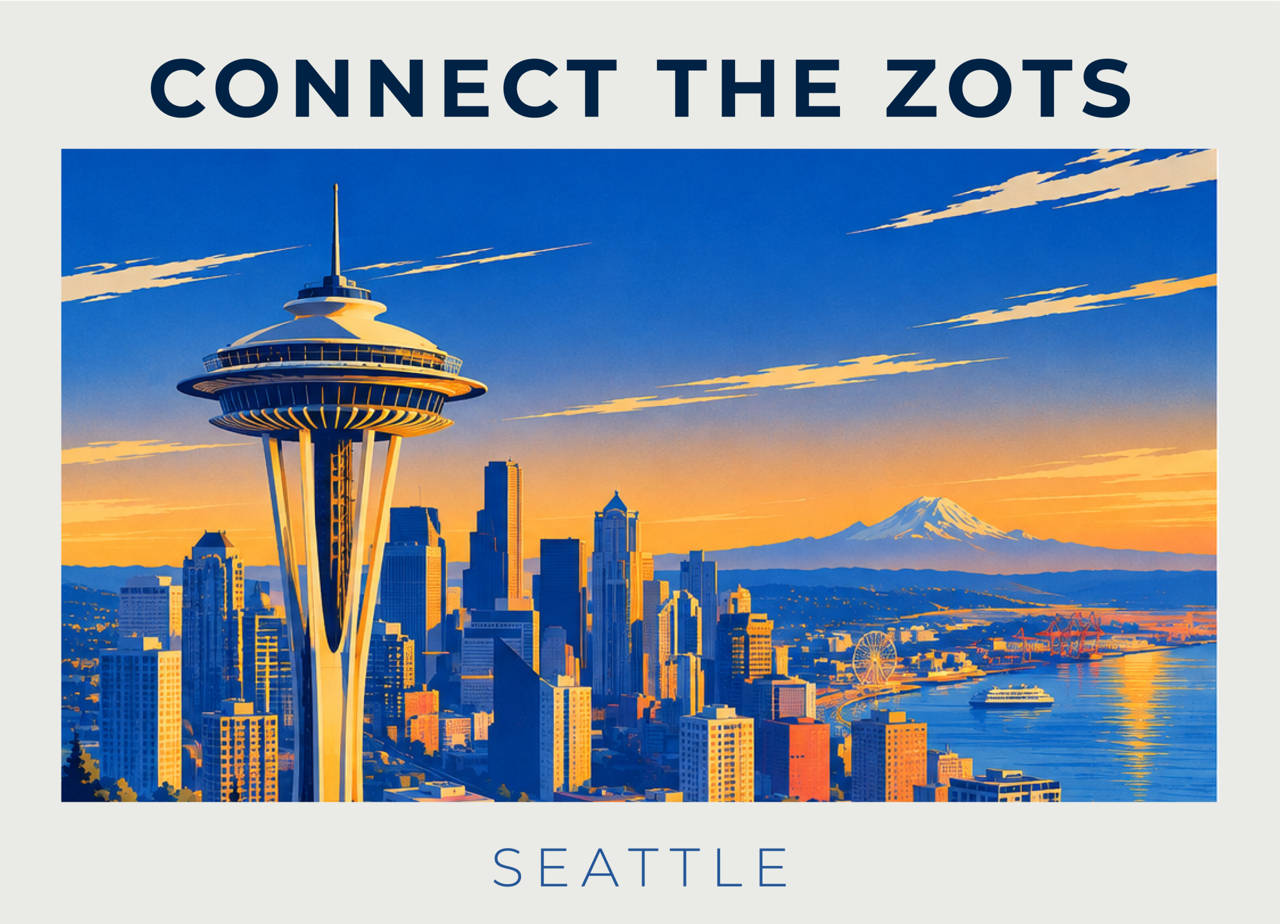 Promotional graphic for Connect the Zots in Seattle, WA
