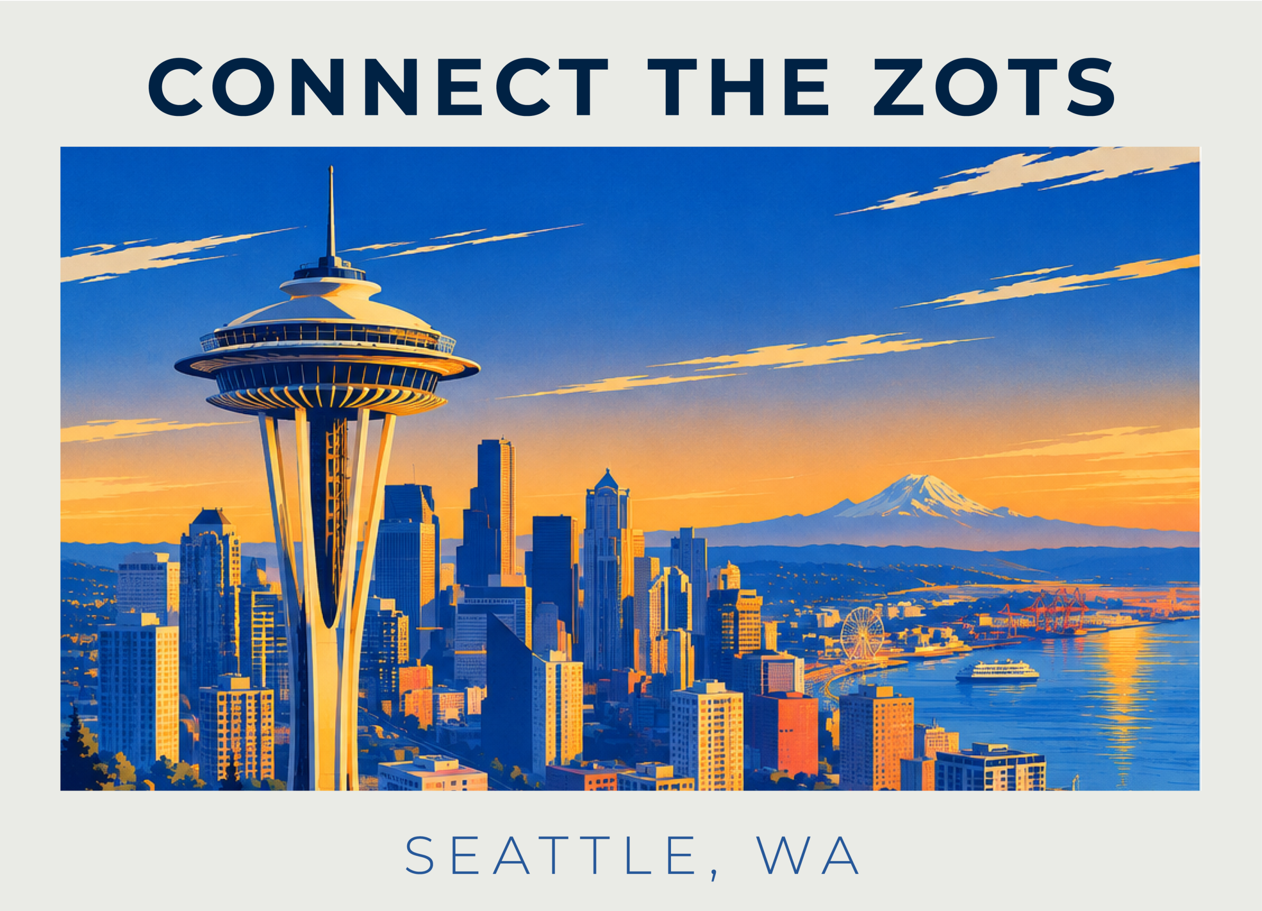 Promotional graphic for Connect the Zots in Seattle, WA
