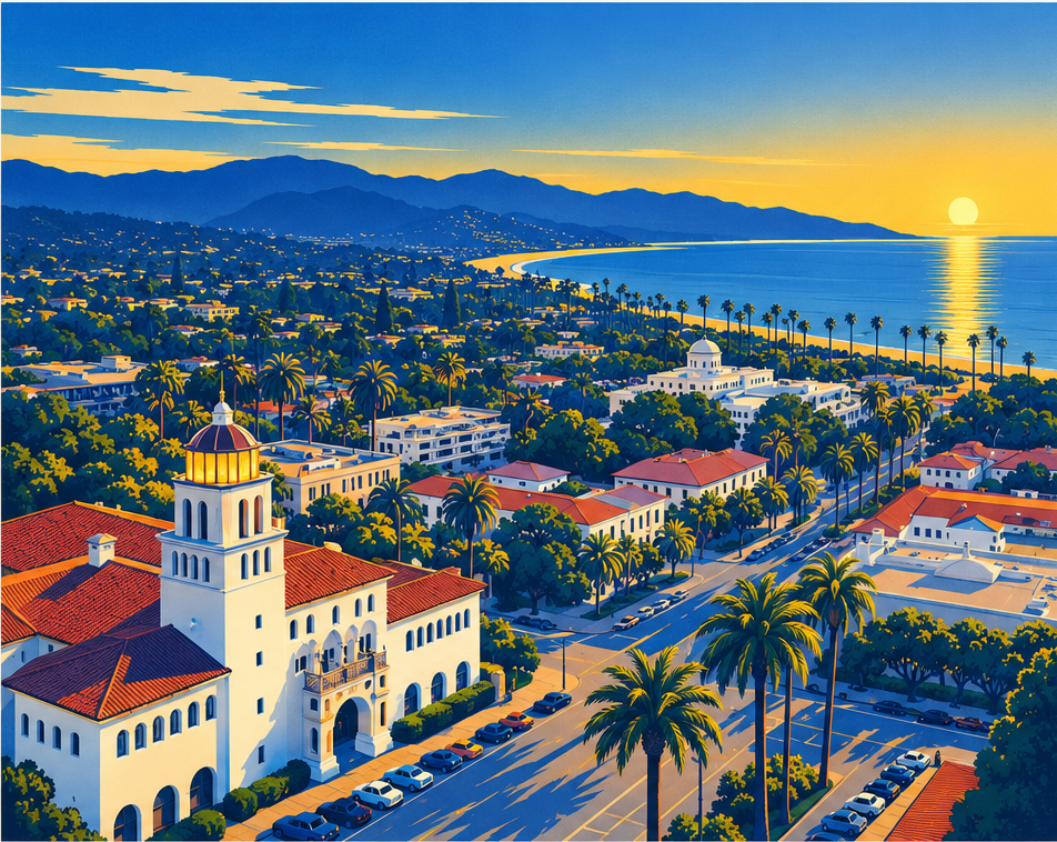 Promotional graphic for Connect the Zots in Santa Barbara, CA